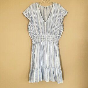 Rails Womens XL Spring Dress Cap Sleeves Smocked Waist Ruffle Hem Striped